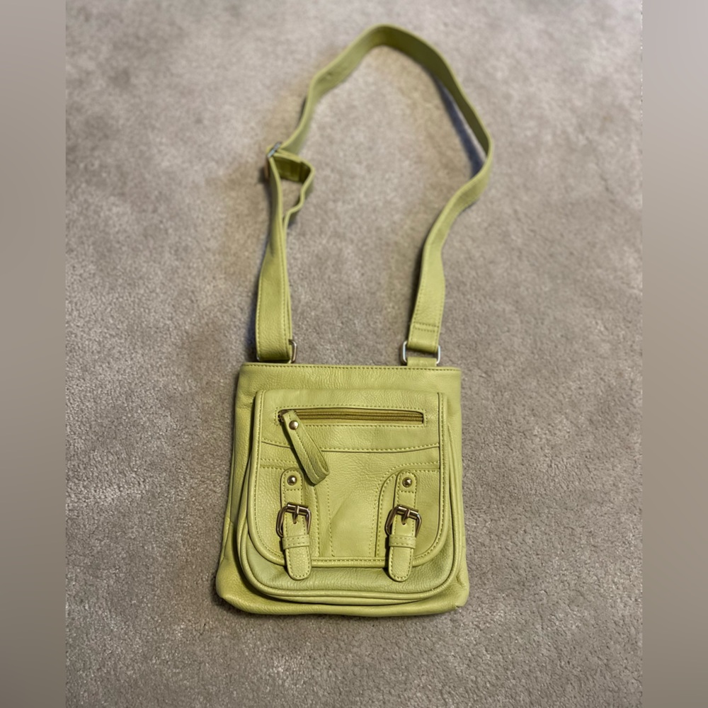 Green leather across body purse